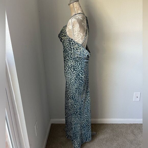 Nasty Gal Velvet Animal Print Cowl Neck Midi Slip Dress in Teal - Picture 10 of 10